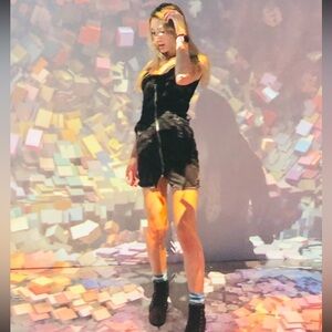 Distressed Denim Mini Zip Front Bodycon Dress by Carmar for LF size XS